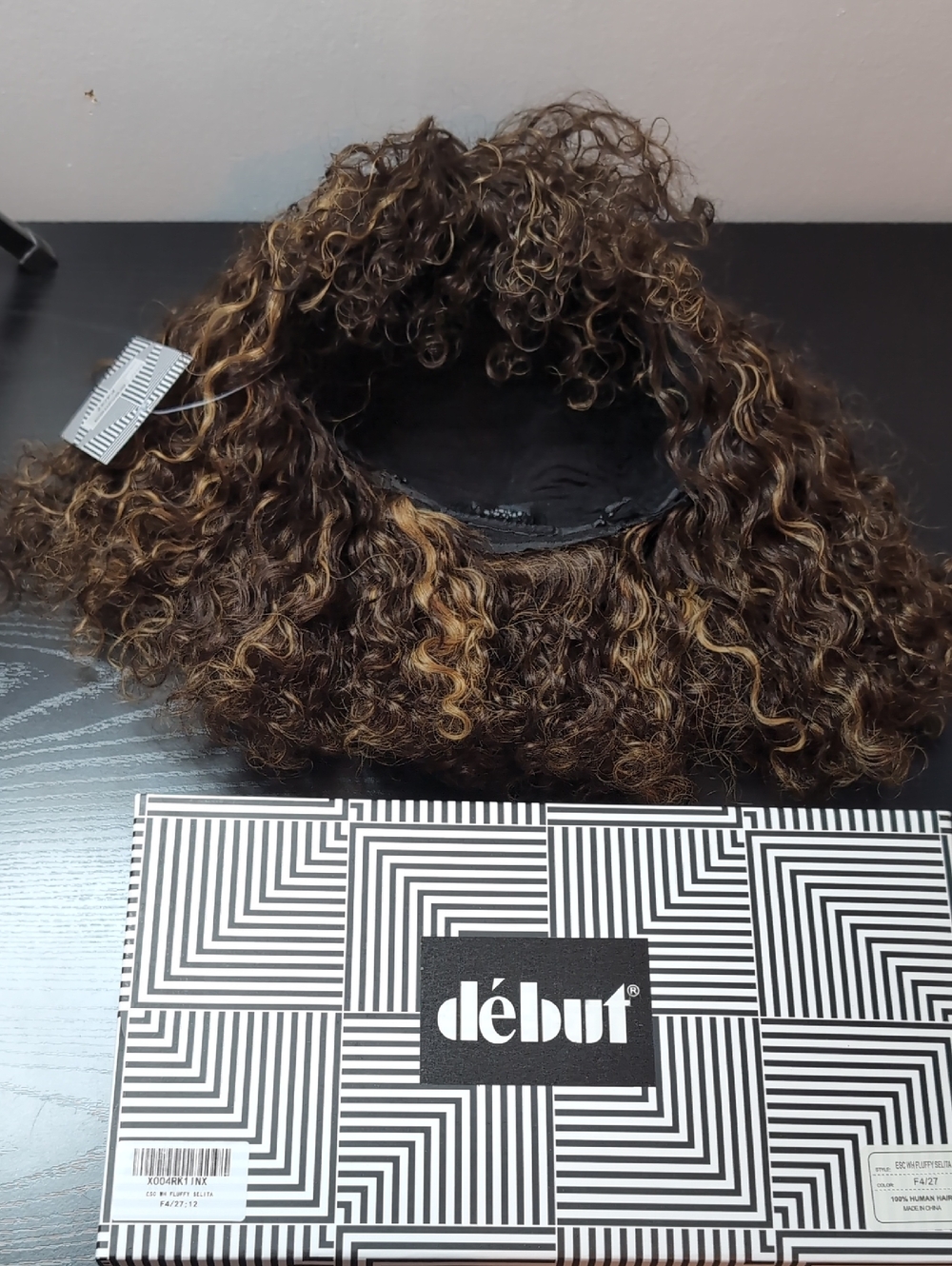 12 Inch Curly Brown Honey Blonde Human Hair Wig With Bangs Glueless Water Wave
